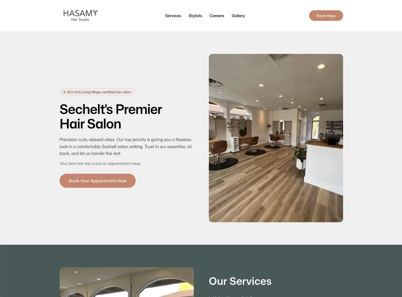 Hasami Hair Studio website screenshot
